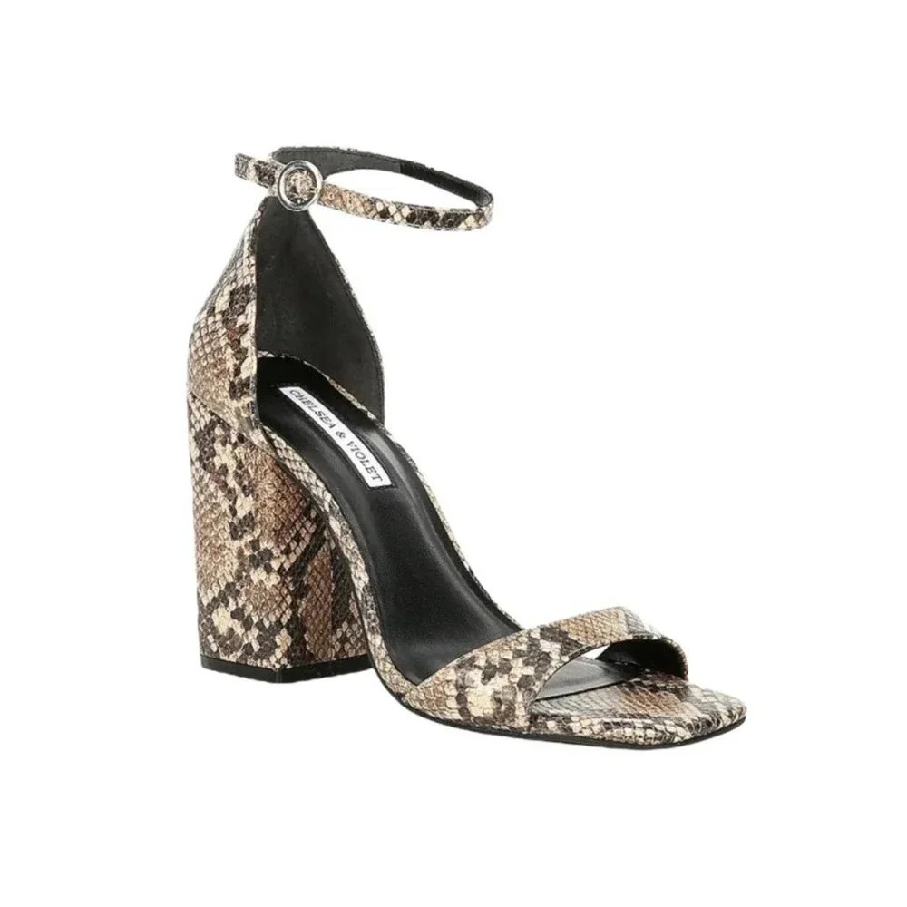 Chelsea & Violet Tara Snake Print Block Heel Sandal 6 NWT